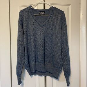 Vintage Troy Hill Blue and Gray V-Neck Sweater